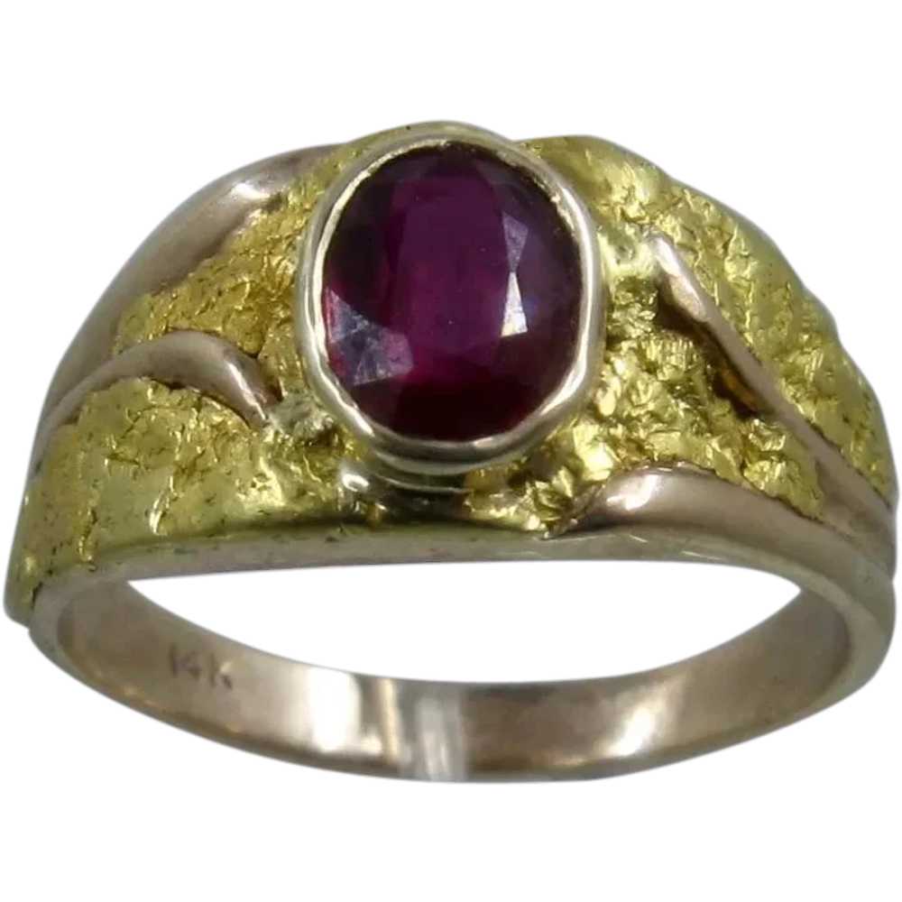 14K & Gold Nuggets Natural Red Spinel Mens Ring S… - image 1