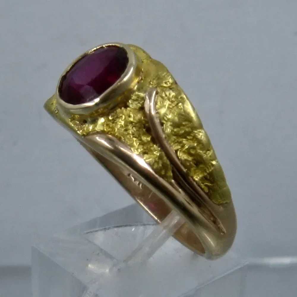14K & Gold Nuggets Natural Red Spinel Mens Ring S… - image 2