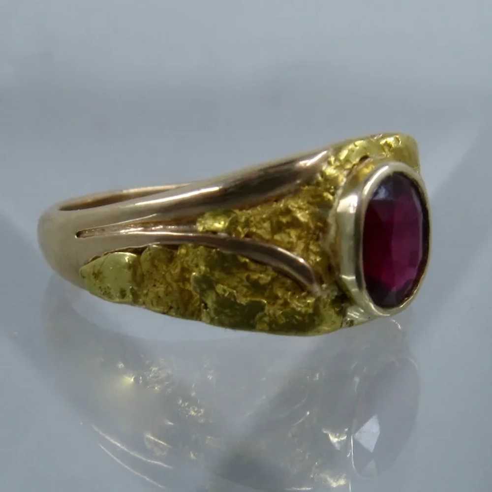 14K & Gold Nuggets Natural Red Spinel Mens Ring S… - image 7