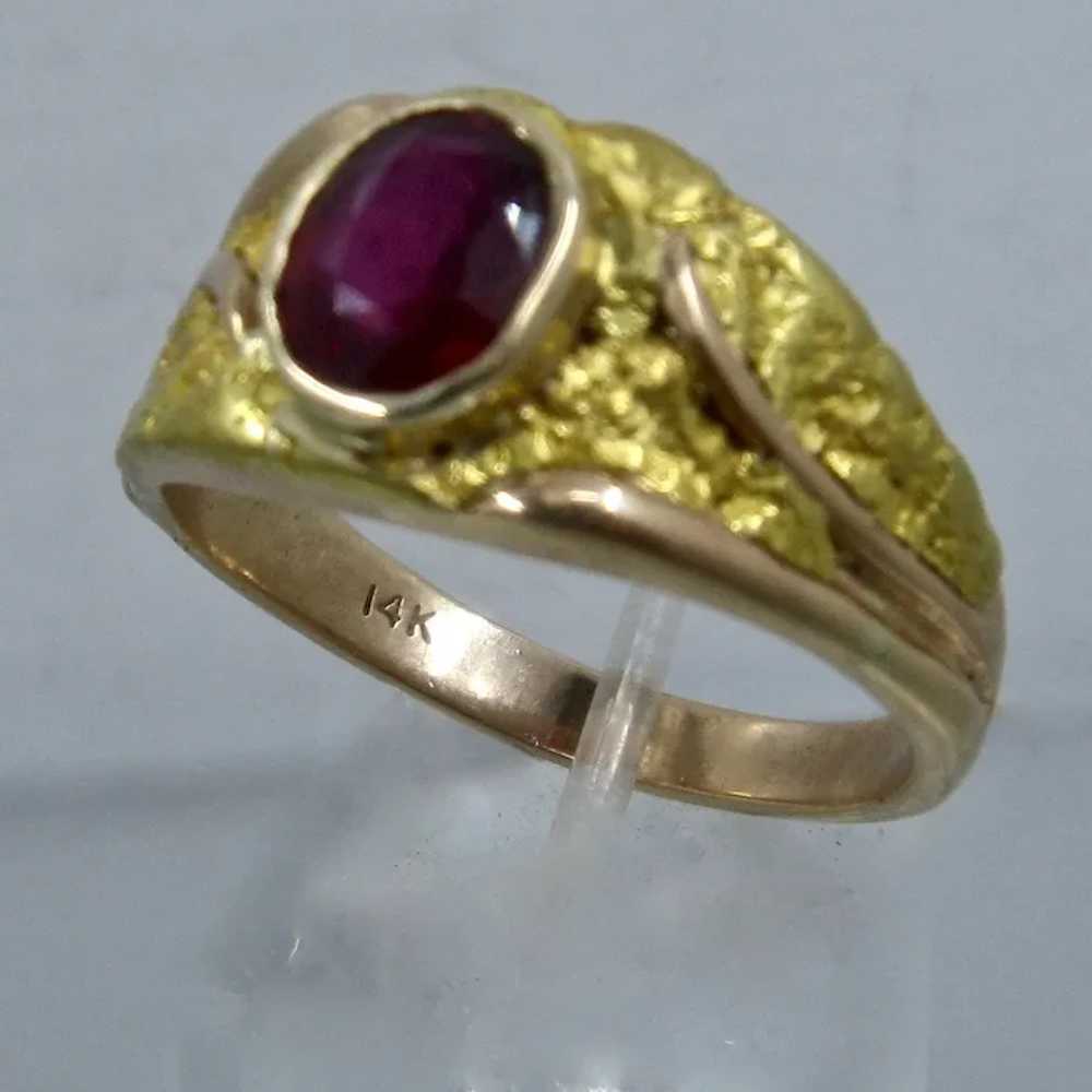 14K & Gold Nuggets Natural Red Spinel Mens Ring S… - image 8