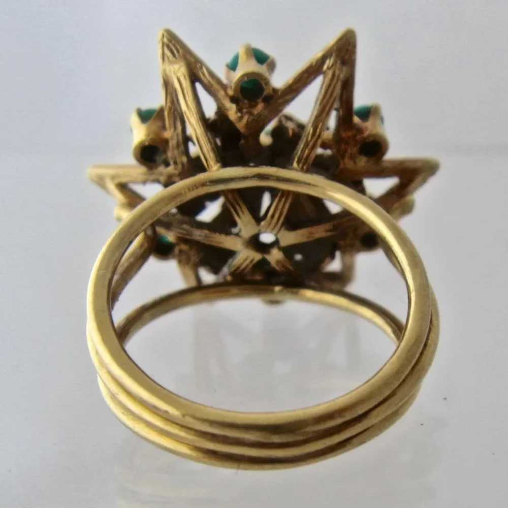 Antique 15K Gold Star Ring w/ Turquoise & Leaves … - image 4