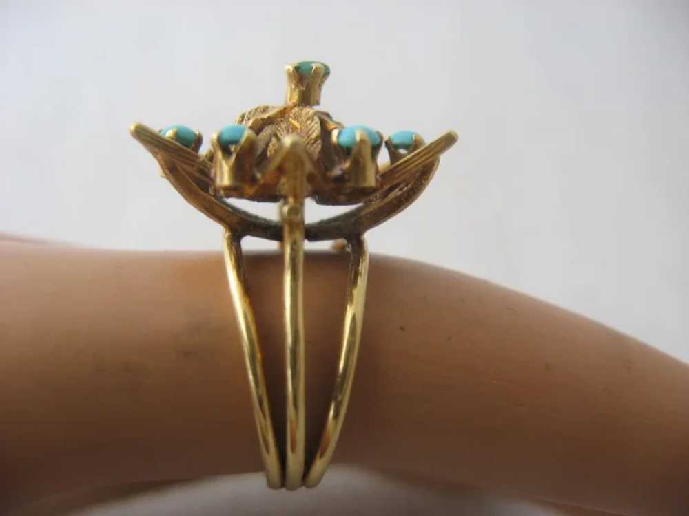 Antique 15K Gold Star Ring w/ Turquoise & Leaves … - image 5