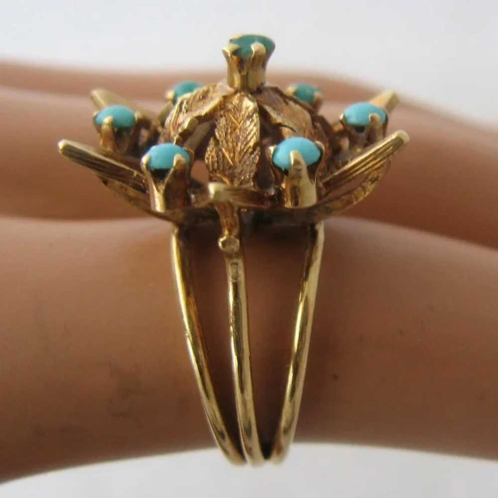 Antique 15K Gold Star Ring w/ Turquoise & Leaves … - image 7