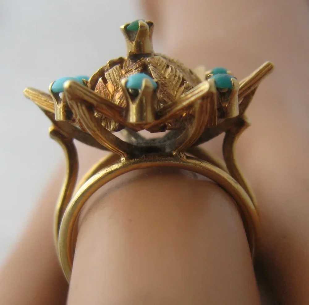 Antique 15K Gold Star Ring w/ Turquoise & Leaves … - image 8