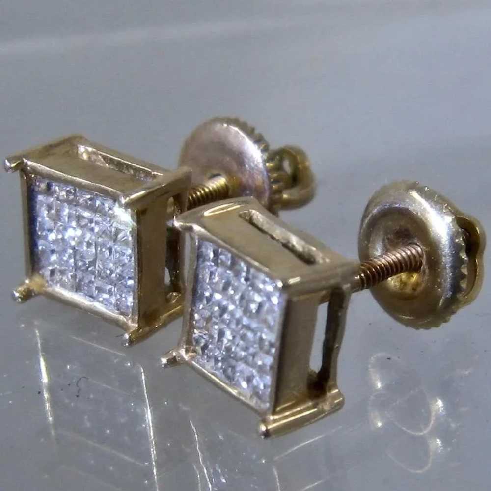Square 14K Mosaic Inlay Pavé  Diamonds Stud Earri… - image 3