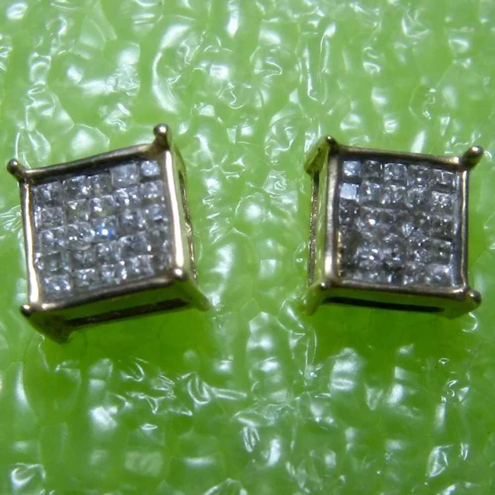 Square 14K Mosaic Inlay Pavé  Diamonds Stud Earri… - image 7