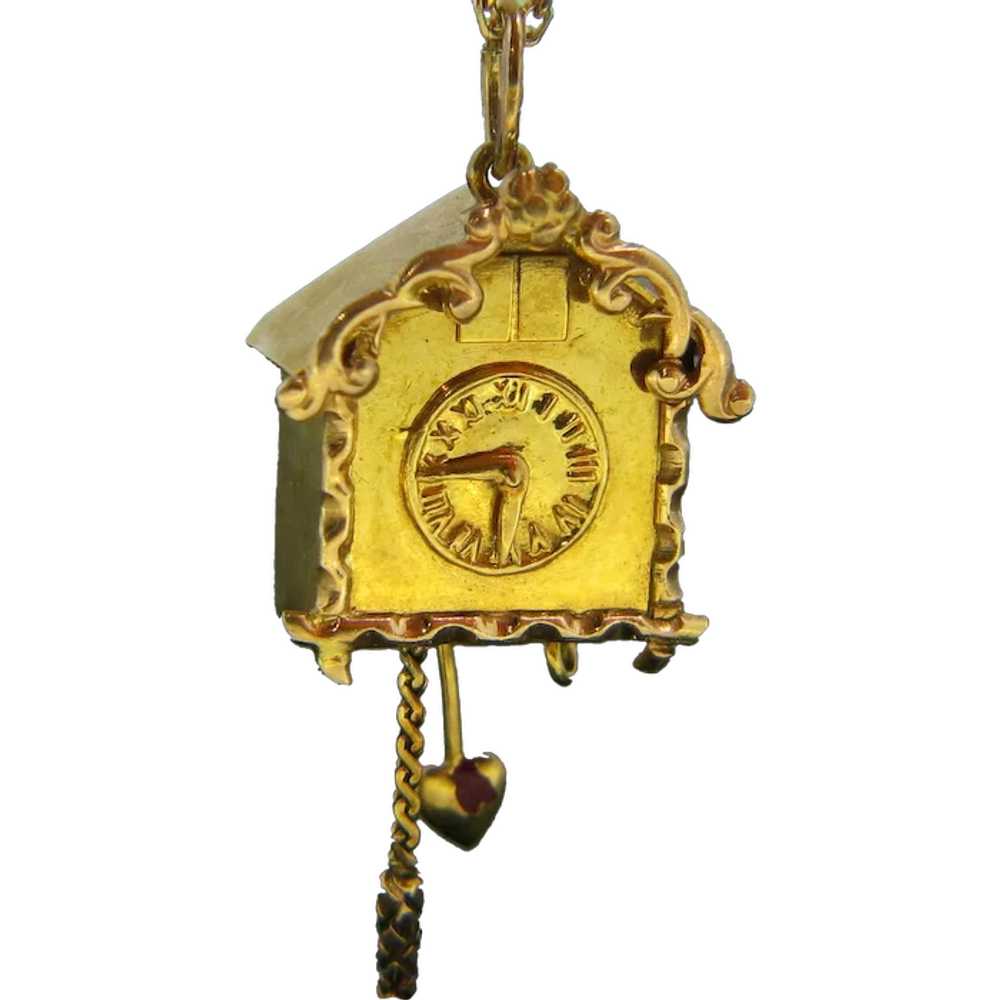 Vintage Cuckoo Clock Pendant Charm, 18kt Yellow G… - image 1