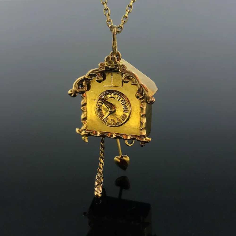 Vintage Cuckoo Clock Pendant Charm, 18kt Yellow G… - image 3