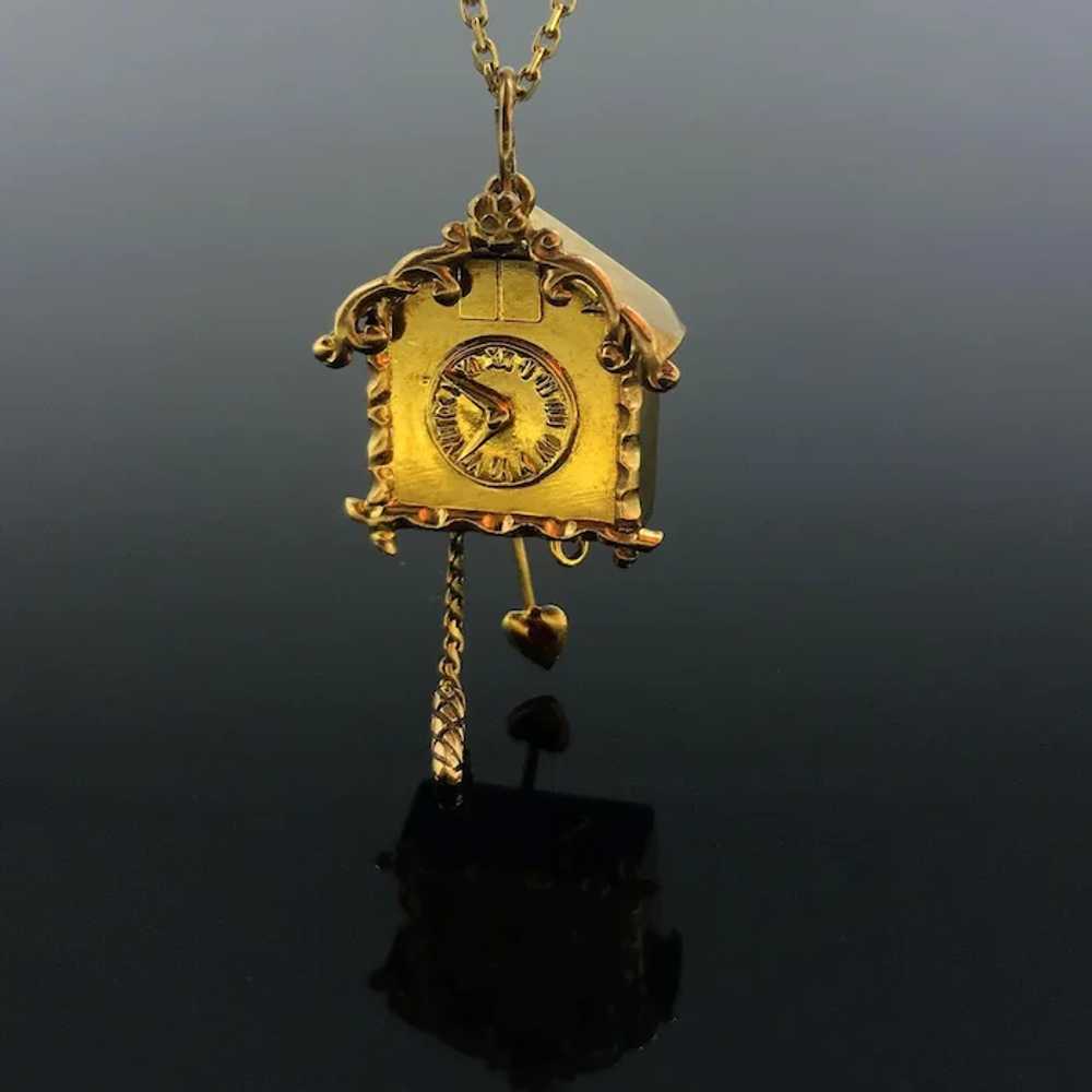 Vintage Cuckoo Clock Pendant Charm, 18kt Yellow G… - image 4