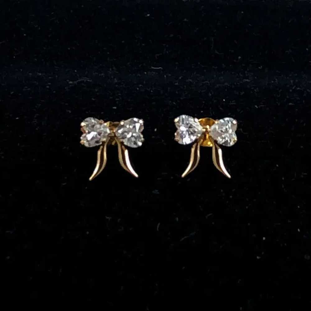 10K Gold Heart Bow CZ Earrings - image 2
