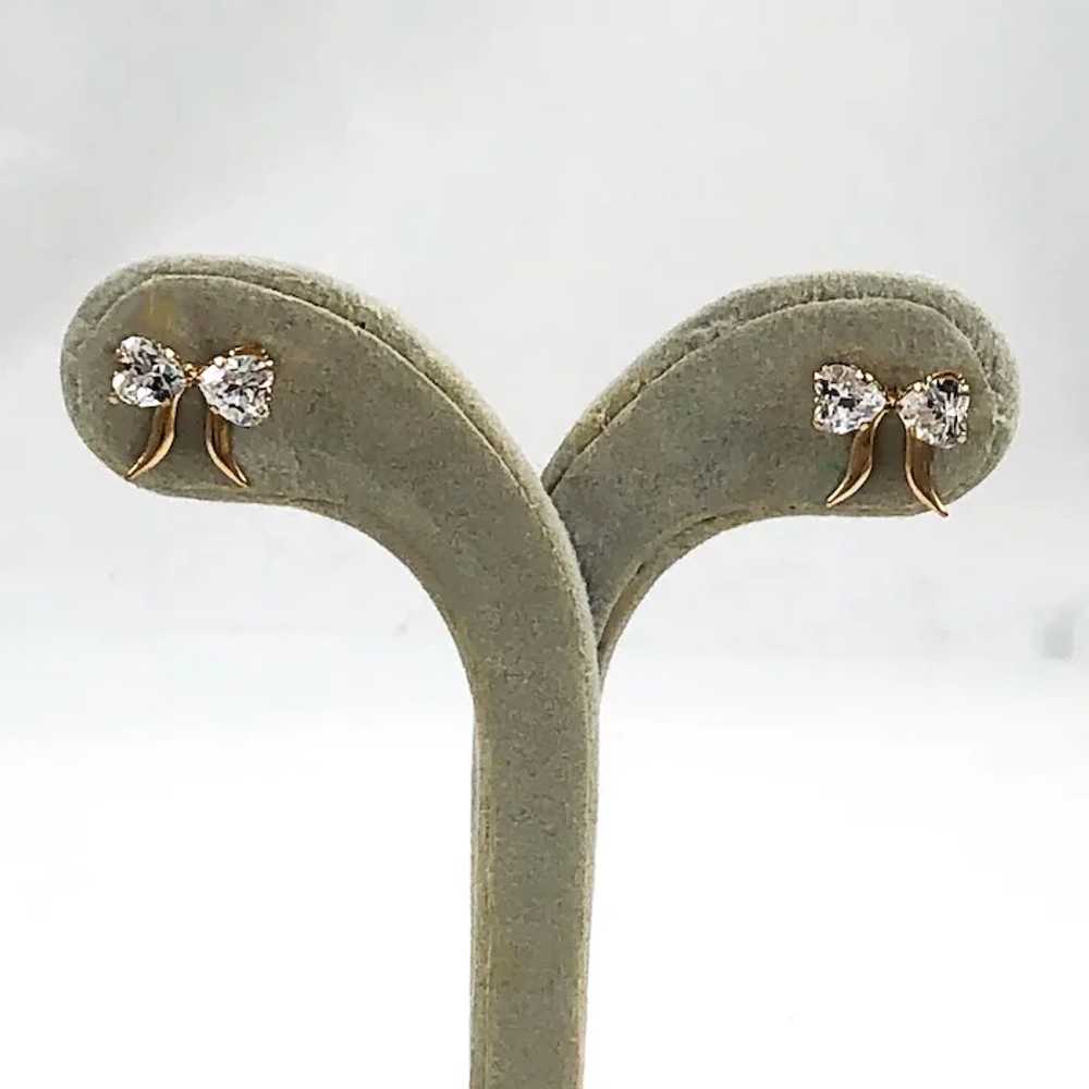 10K Gold Heart Bow CZ Earrings - image 3