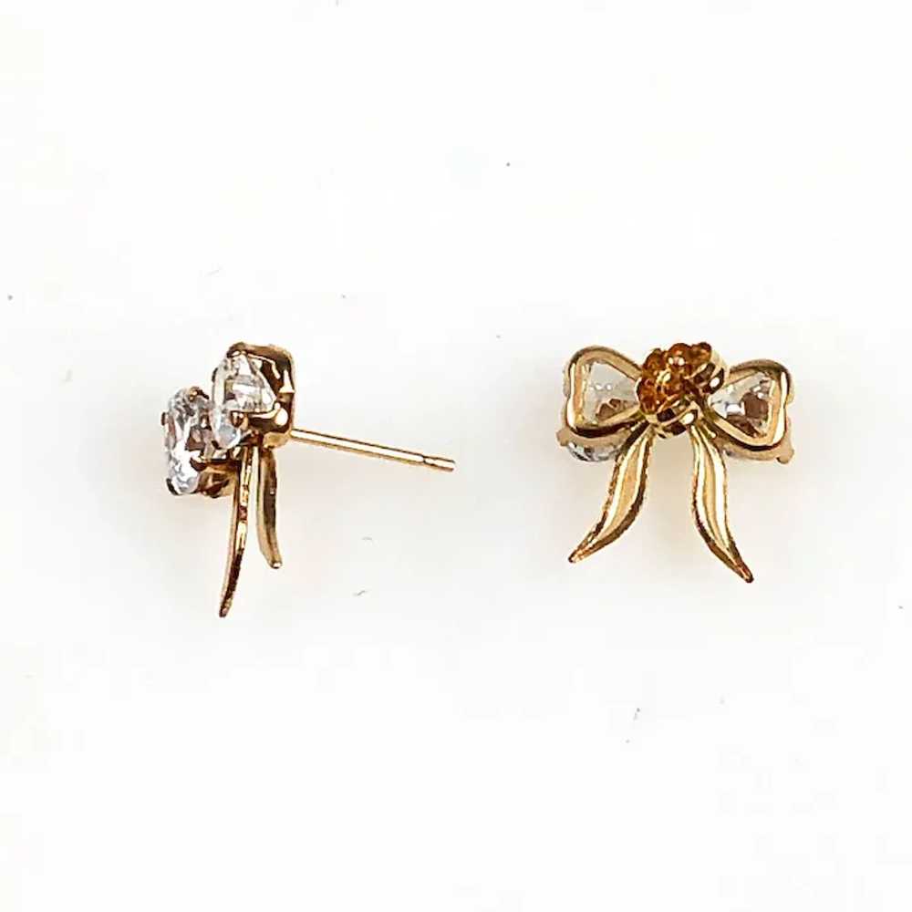 10K Gold Heart Bow CZ Earrings - image 6