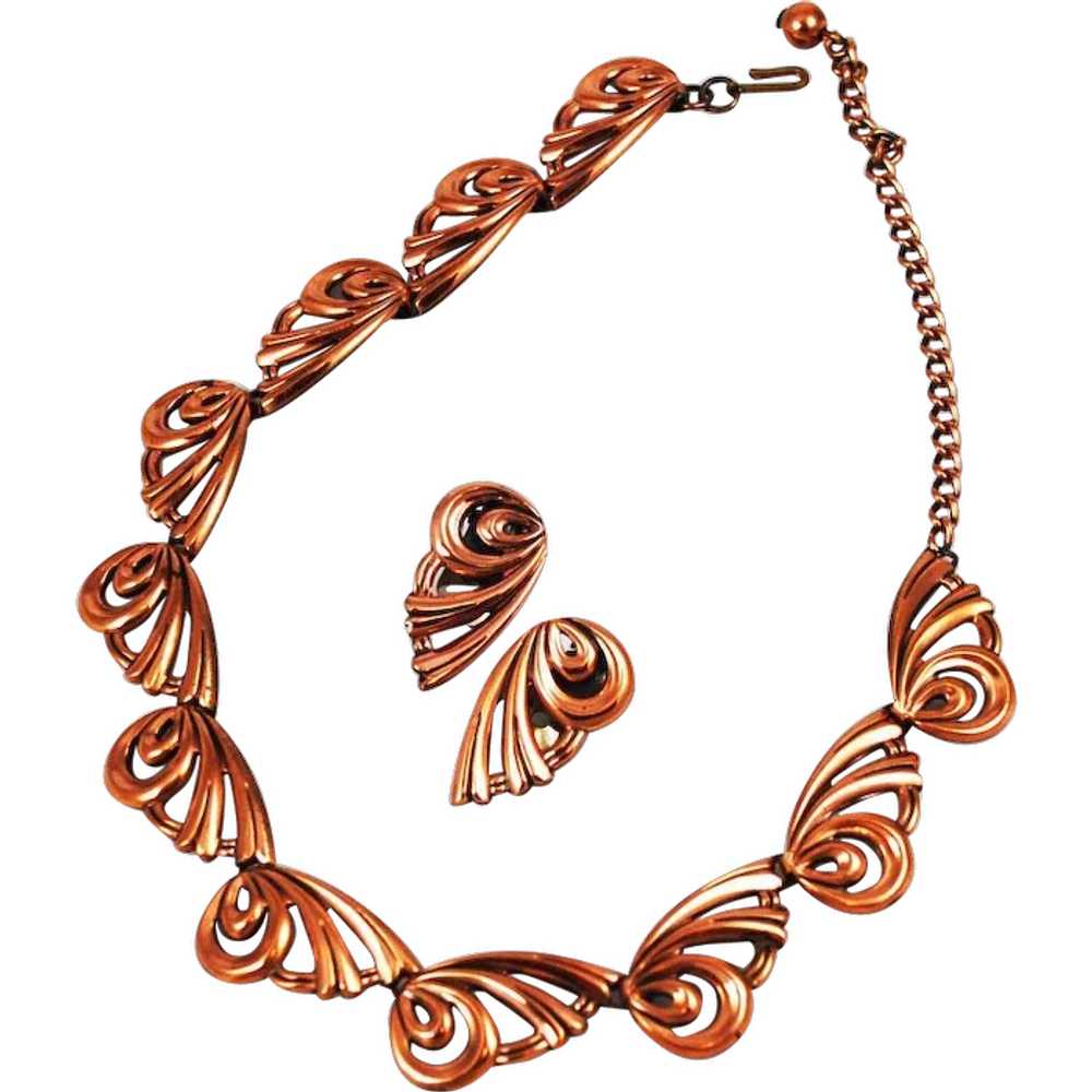 Renoir Copper Butterfly Necklace & Earrings Mid-C… - image 1