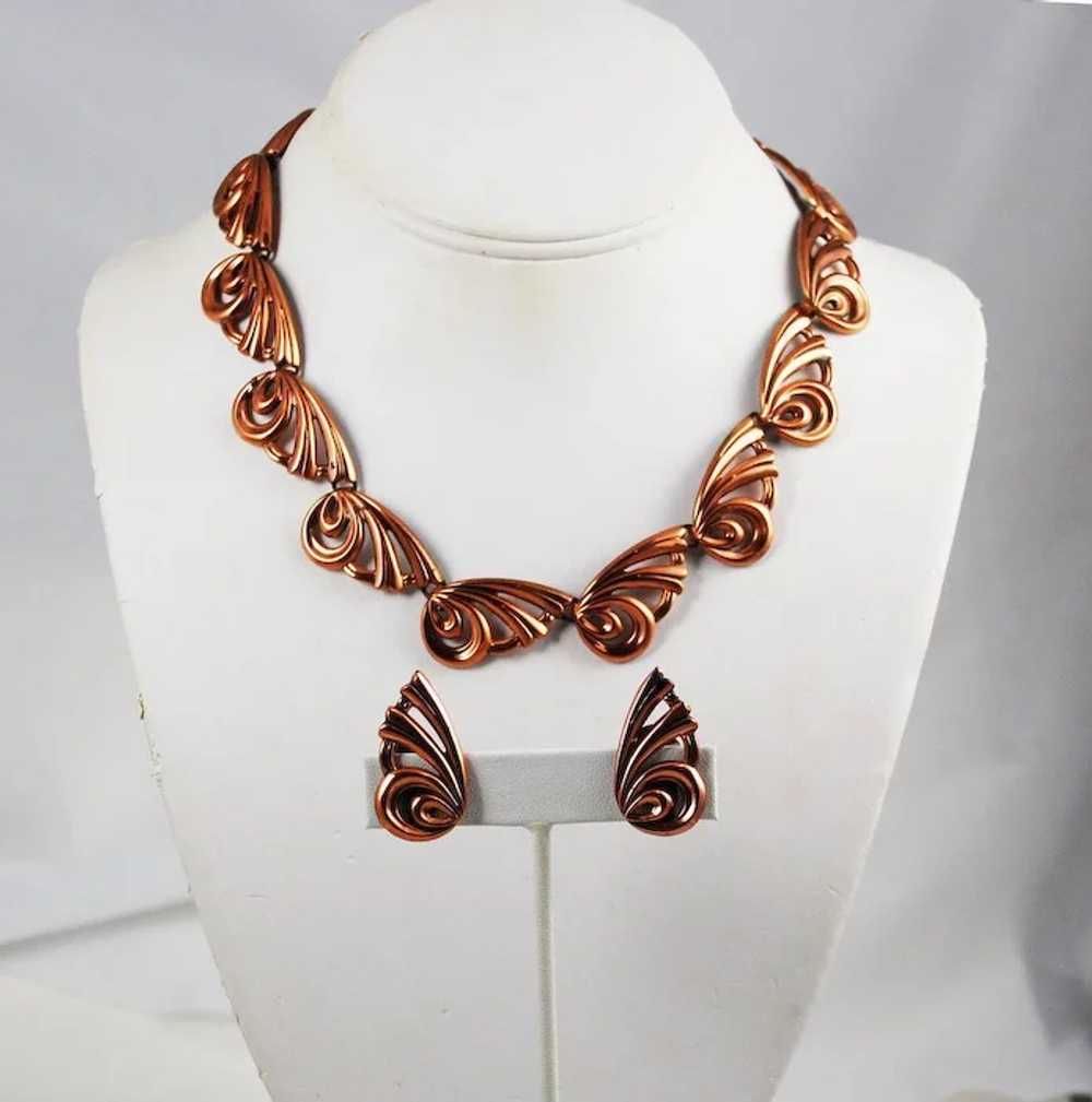 Renoir Copper Butterfly Necklace & Earrings Mid-C… - image 2
