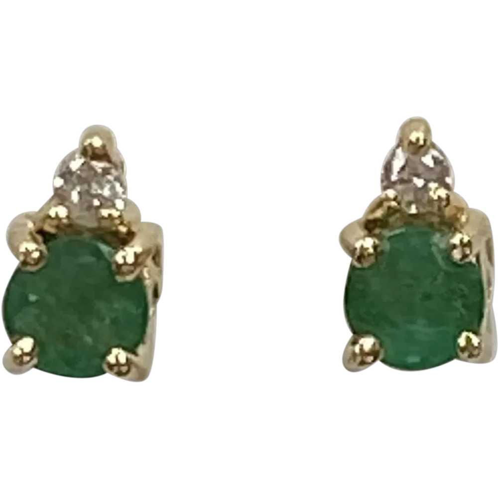 Emerald & Diamond Stud Earrings .55 Carat tw  14K… - image 1