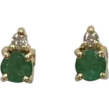 Emerald & Diamond Stud Earrings .55 Carat tw  14K 