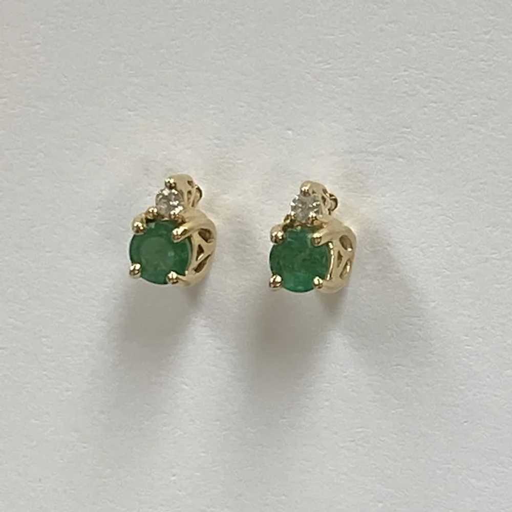 Emerald & Diamond Stud Earrings .55 Carat tw  14K… - image 2