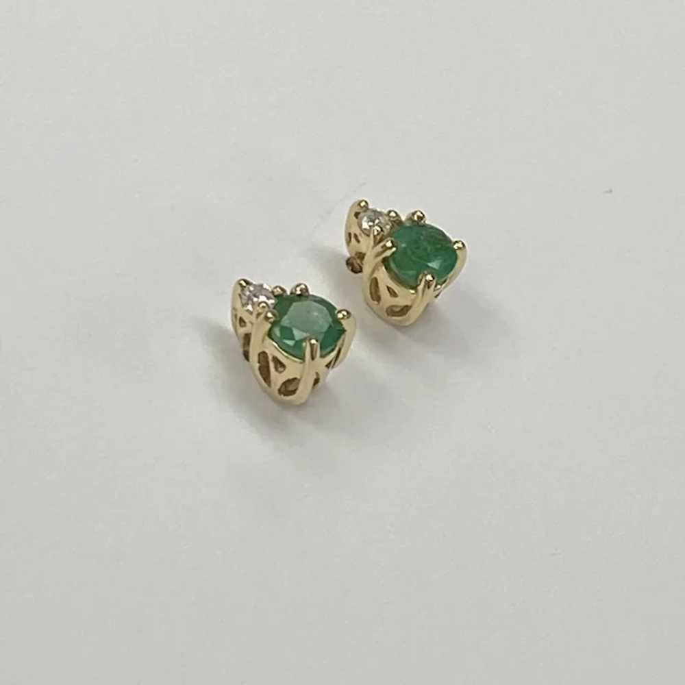 Emerald & Diamond Stud Earrings .55 Carat tw  14K… - image 3