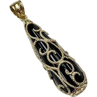 Ornate Filigree Scroll Wrapped Onyx Briolette Pen… - image 1