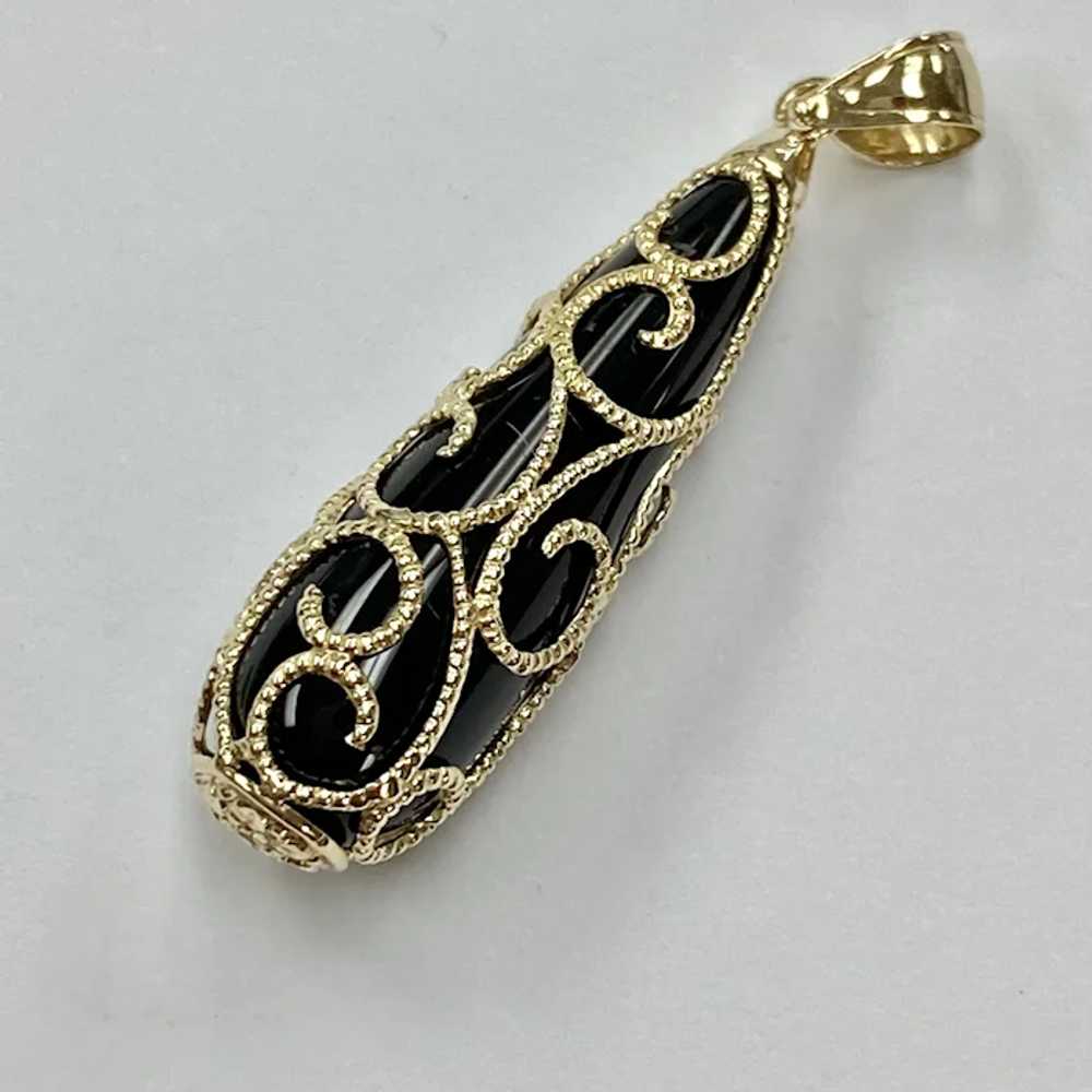 Ornate Filigree Scroll Wrapped Onyx Briolette Pen… - image 2