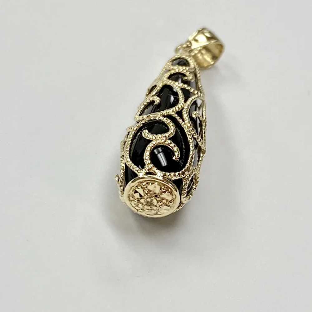 Ornate Filigree Scroll Wrapped Onyx Briolette Pen… - image 3