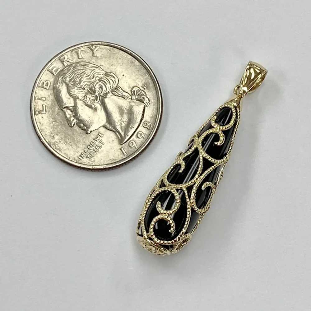 Ornate Filigree Scroll Wrapped Onyx Briolette Pen… - image 4