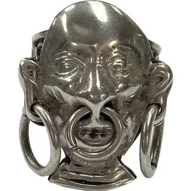 Unusual Tribal Mask Vintage Ring TAXCO Sterling S… - image 1