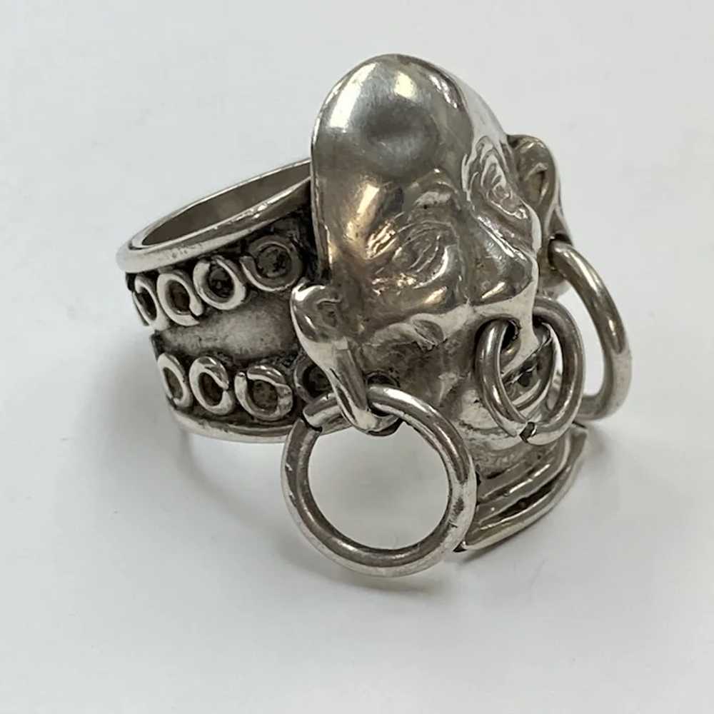 Unusual Tribal Mask Vintage Ring TAXCO Sterling S… - image 3