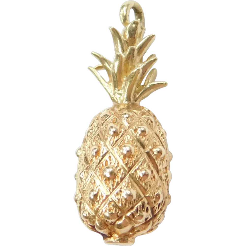 14k Gold Three Dimensional Pineapple Charm - image 1