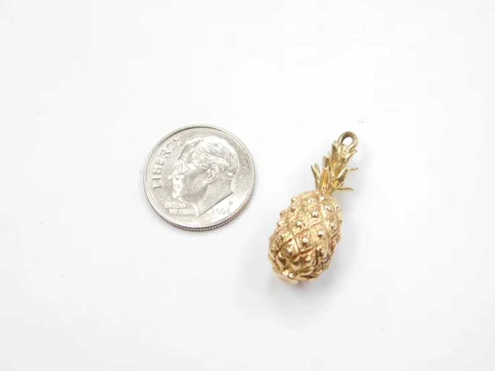 14k Gold Three Dimensional Pineapple Charm - image 2