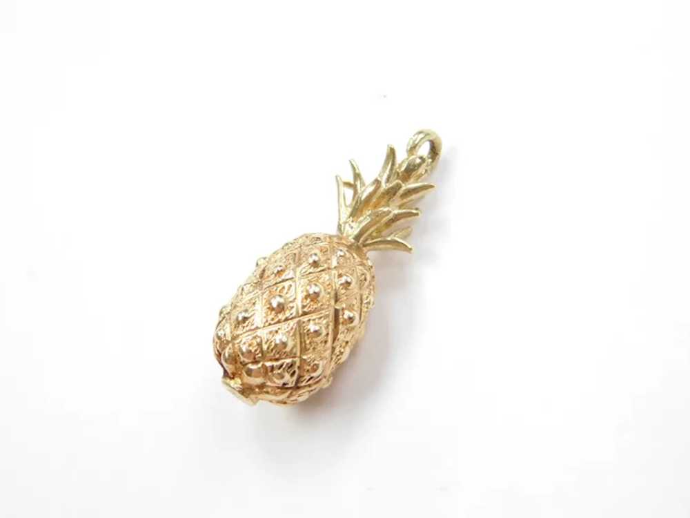 14k Gold Three Dimensional Pineapple Charm - image 3