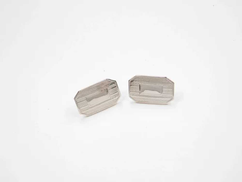 Art Deco 14k White Gold Etched Stud Earrings ~ Co… - image 2