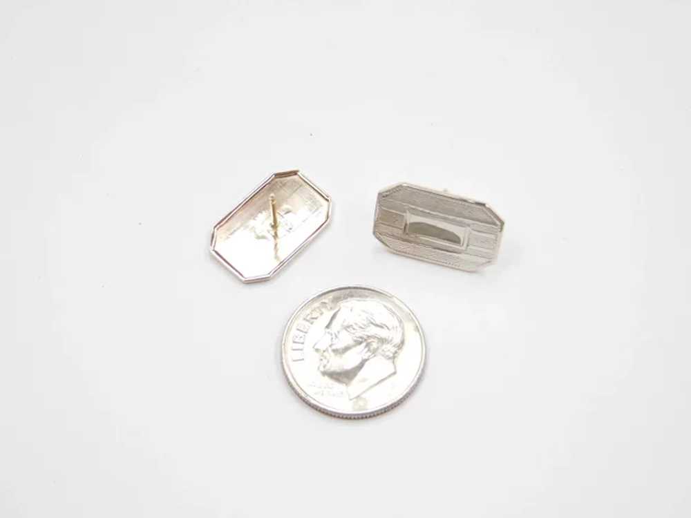 Art Deco 14k White Gold Etched Stud Earrings ~ Co… - image 3