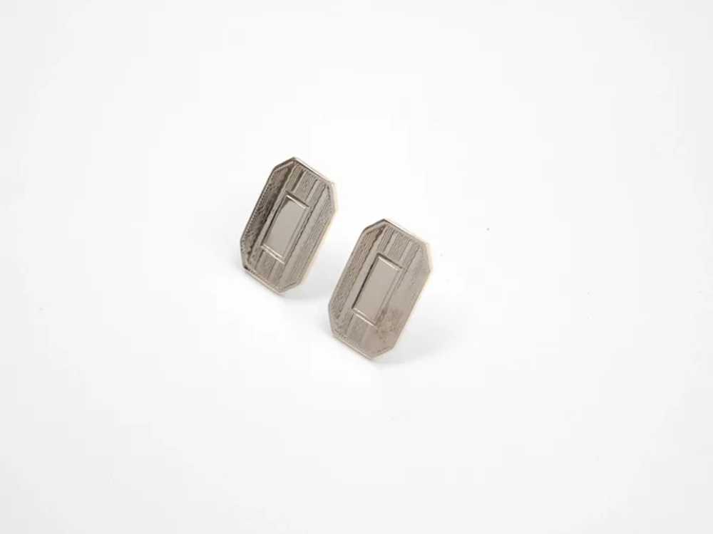 Art Deco 14k White Gold Etched Stud Earrings ~ Co… - image 5