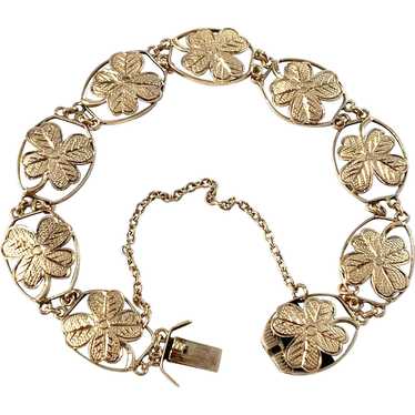 Victorian 18k Gold Four Leaf Clover Bracelet Luck… - image 1