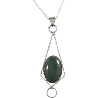 Germany 1960s Solid 835 Silver Green Stone Pendan… - image 1