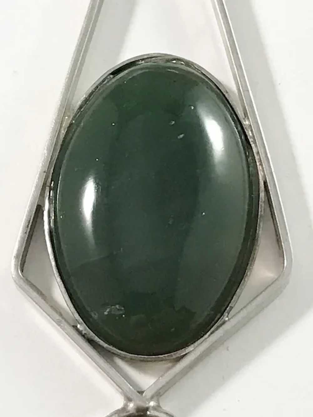 Germany 1960s Solid 835 Silver Green Stone Pendan… - image 2