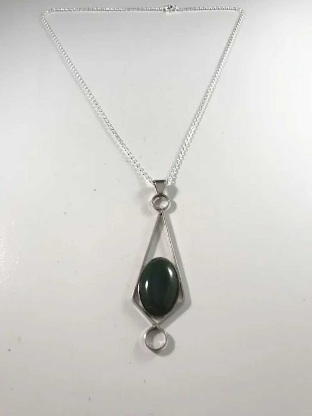 Germany 1960s Solid 835 Silver Green Stone Pendan… - image 3