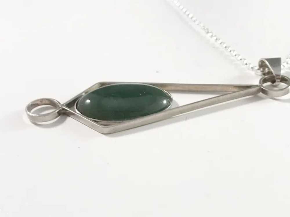 Germany 1960s Solid 835 Silver Green Stone Pendan… - image 4