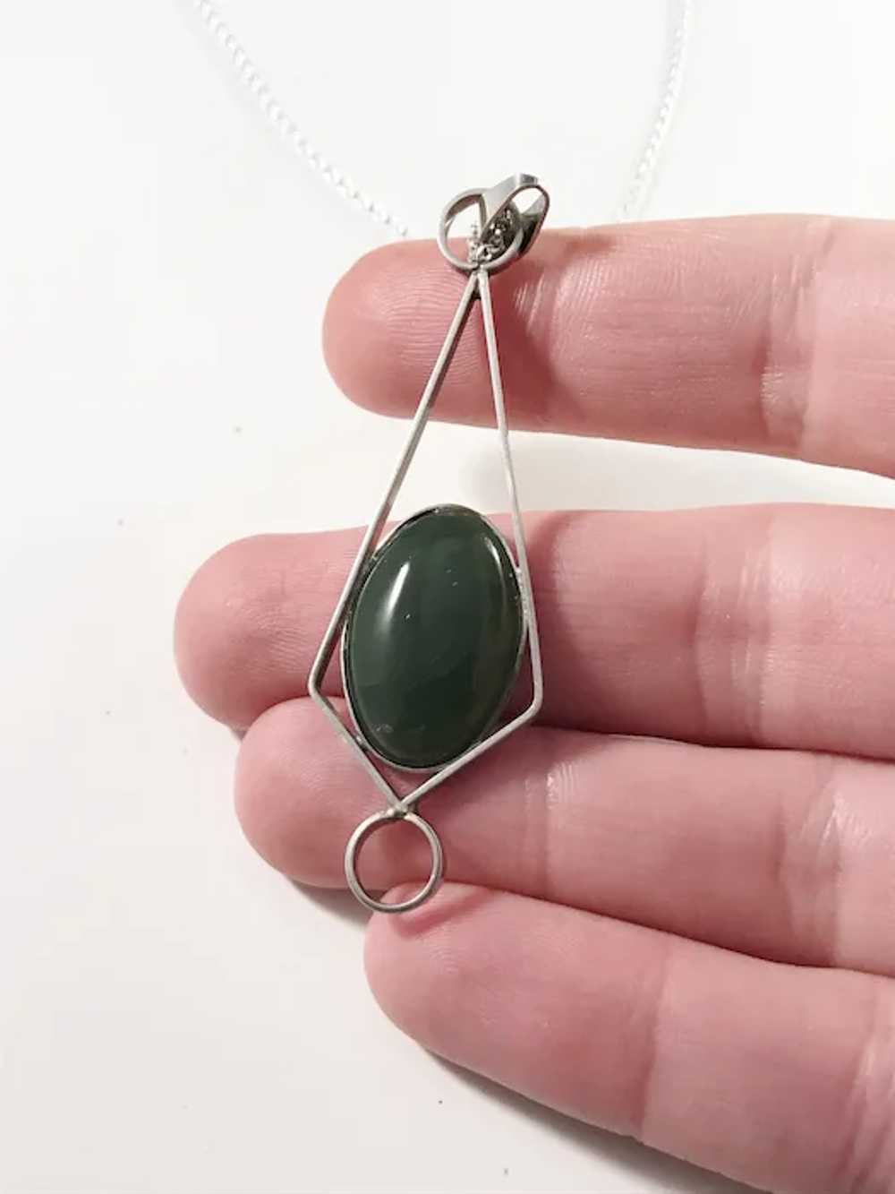 Germany 1960s Solid 835 Silver Green Stone Pendan… - image 7