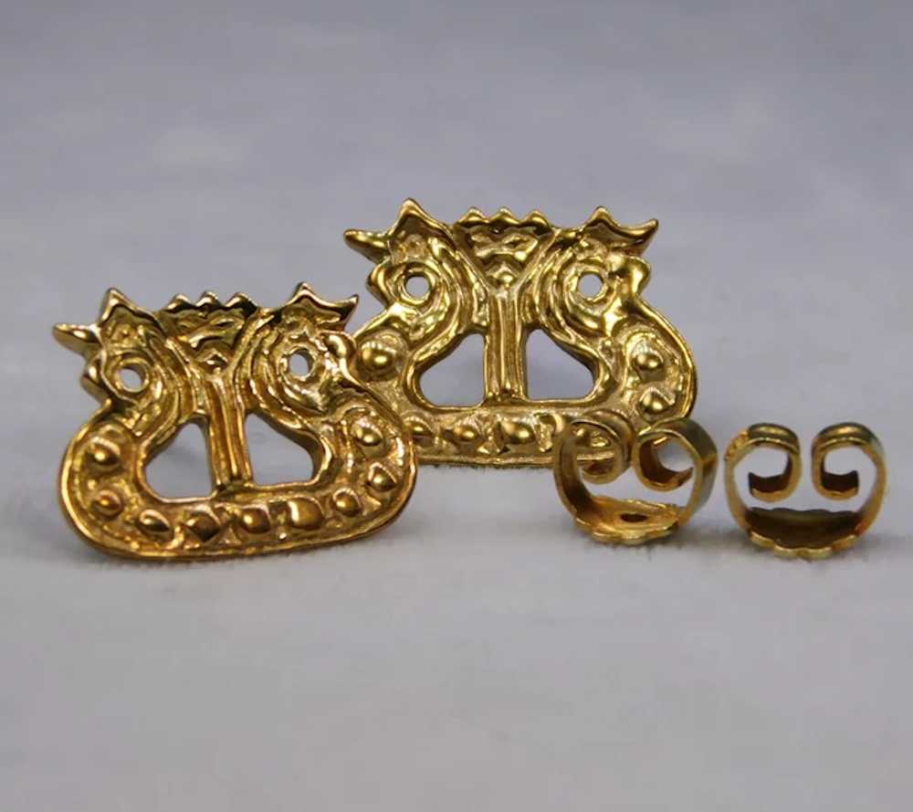 14k Yellow Gold 585 Lyre Harp Stud Post Earrings … - image 2