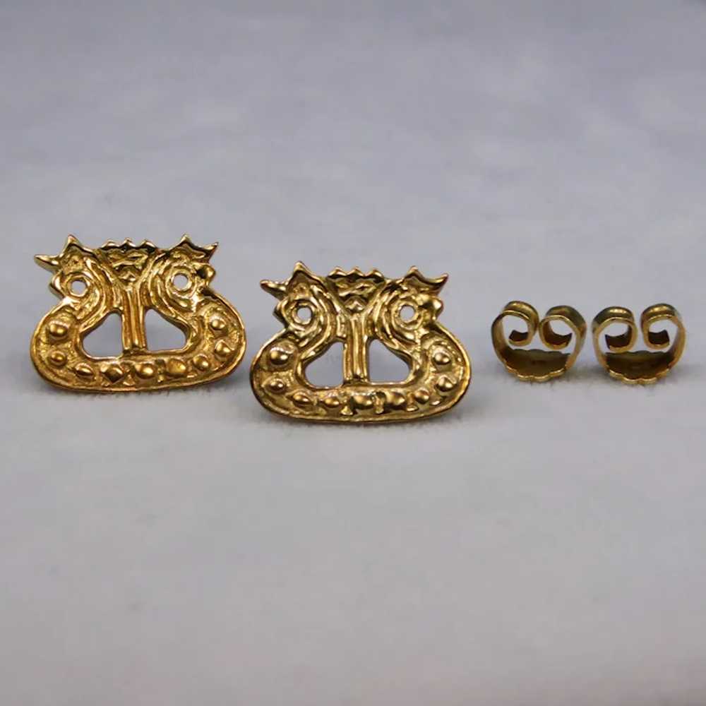 14k Yellow Gold 585 Lyre Harp Stud Post Earrings … - image 3