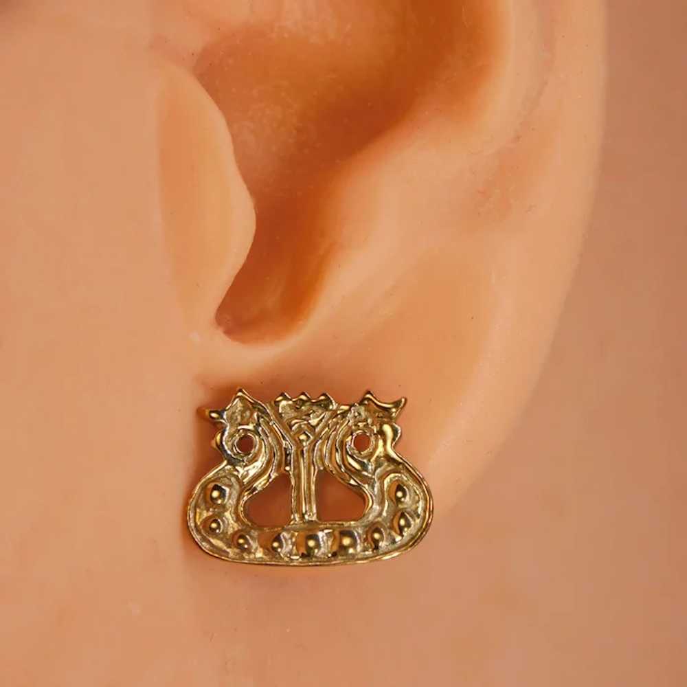 14k Yellow Gold 585 Lyre Harp Stud Post Earrings … - image 5