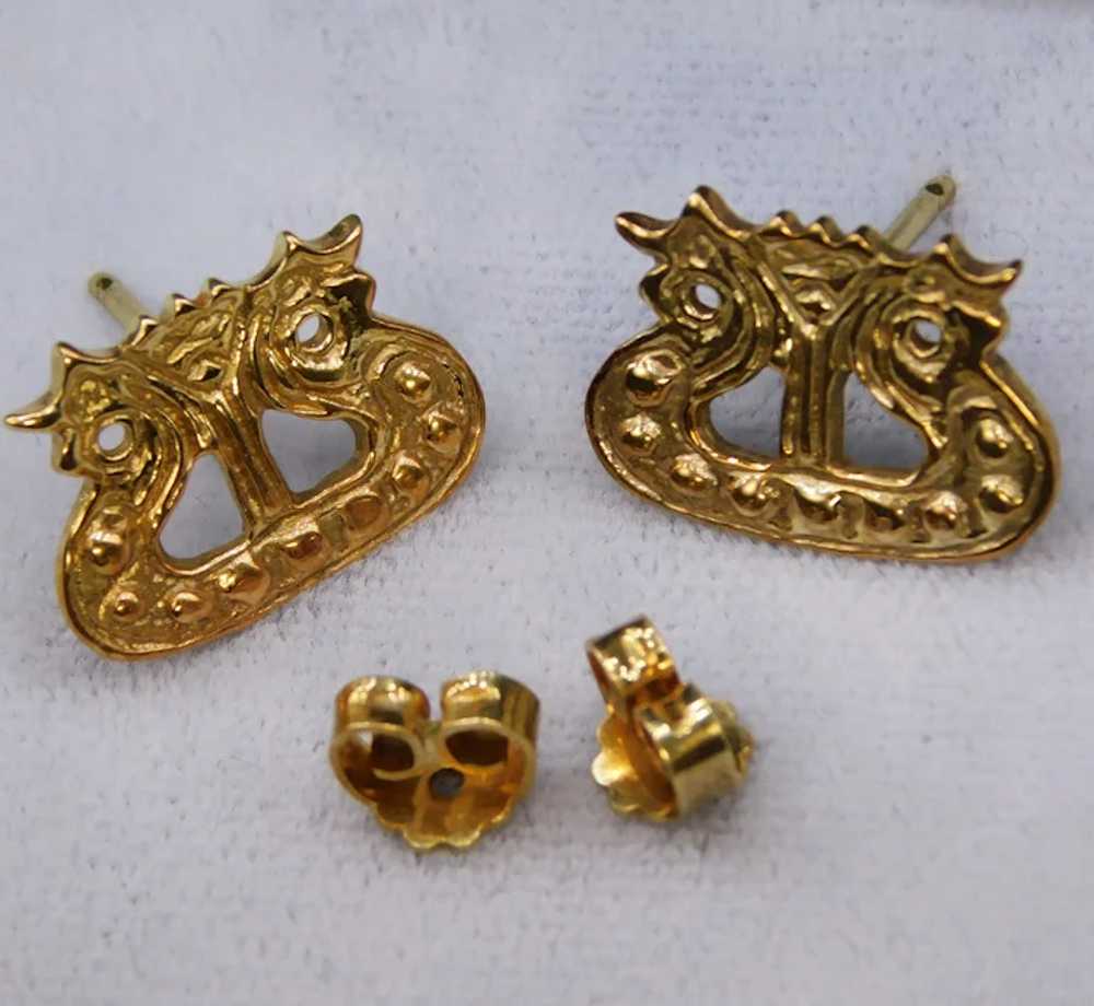 14k Yellow Gold 585 Lyre Harp Stud Post Earrings … - image 7