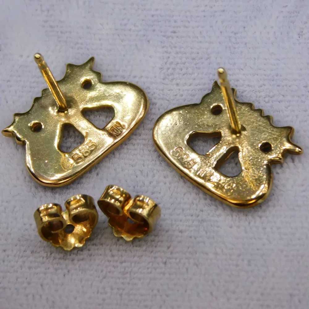 14k Yellow Gold 585 Lyre Harp Stud Post Earrings … - image 8