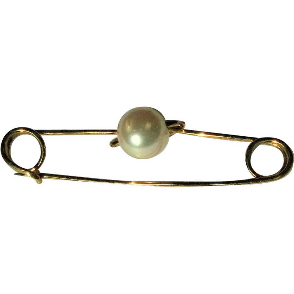 Glass Pearl Pin, Safety Pin Design, Vintage 50’s - image 1