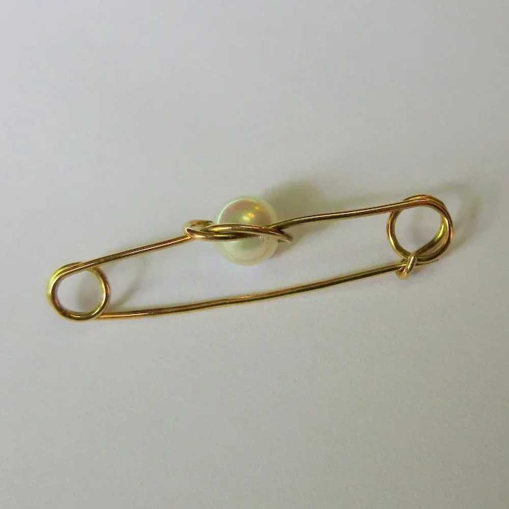 Glass Pearl Pin, Safety Pin Design, Vintage 50’s - image 2