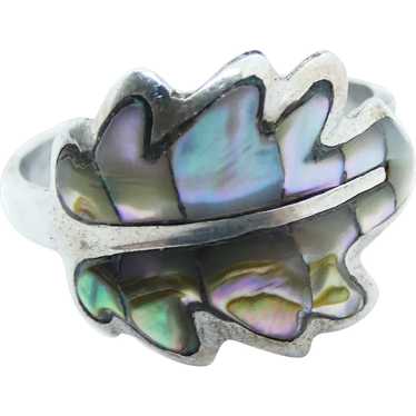 Abalone Inlay Sterling Silver Leaf Ring - image 1