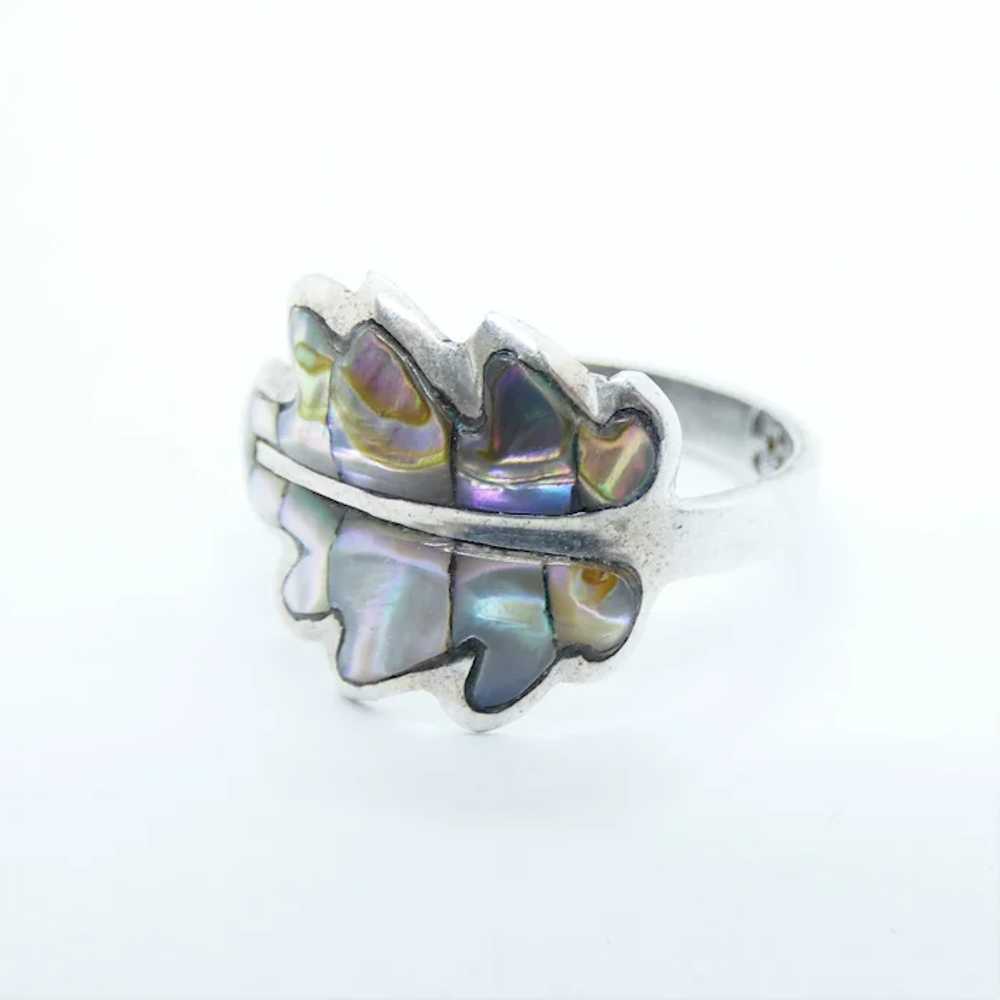 Abalone Inlay Sterling Silver Leaf Ring - image 2