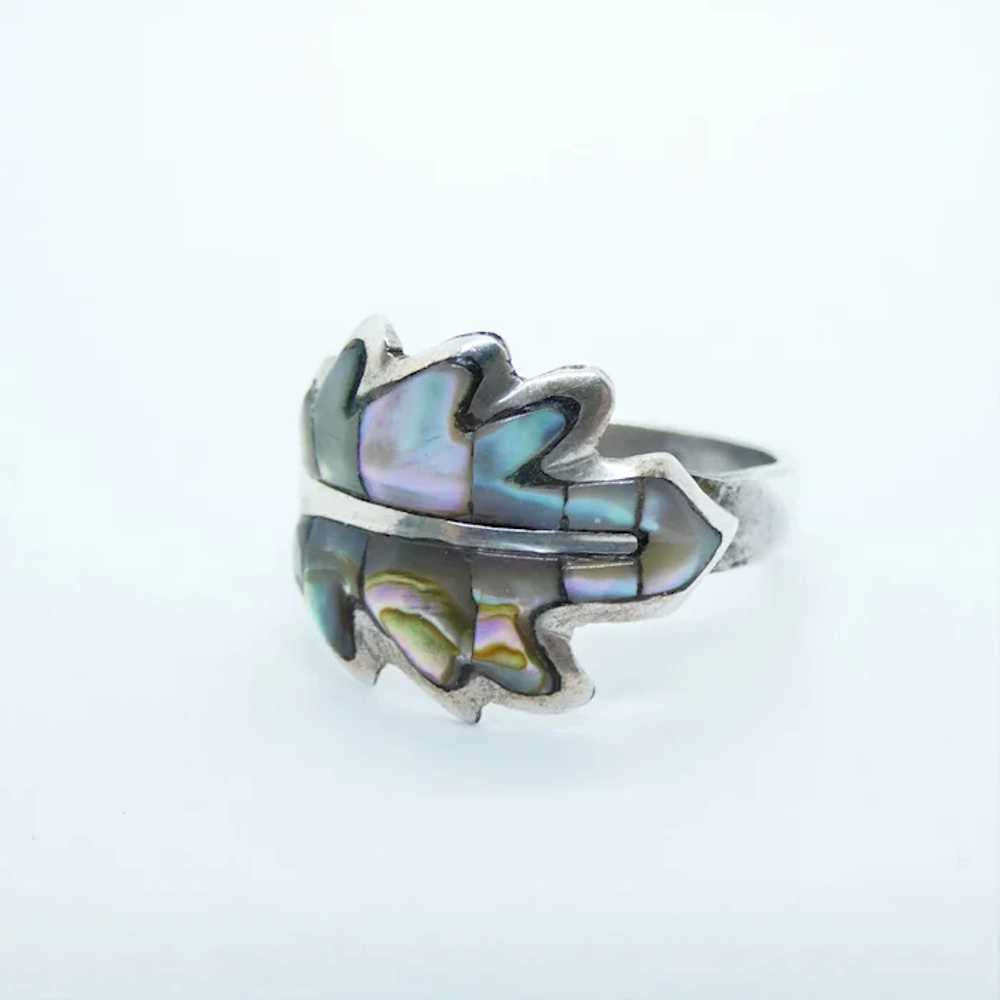 Abalone Inlay Sterling Silver Leaf Ring - image 3